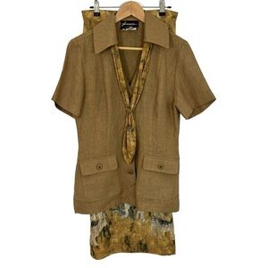 Vintage 90s Lori Weidner 2 Pc Set Womens 8 Neutrals Safari Blouse + Skirt EUC